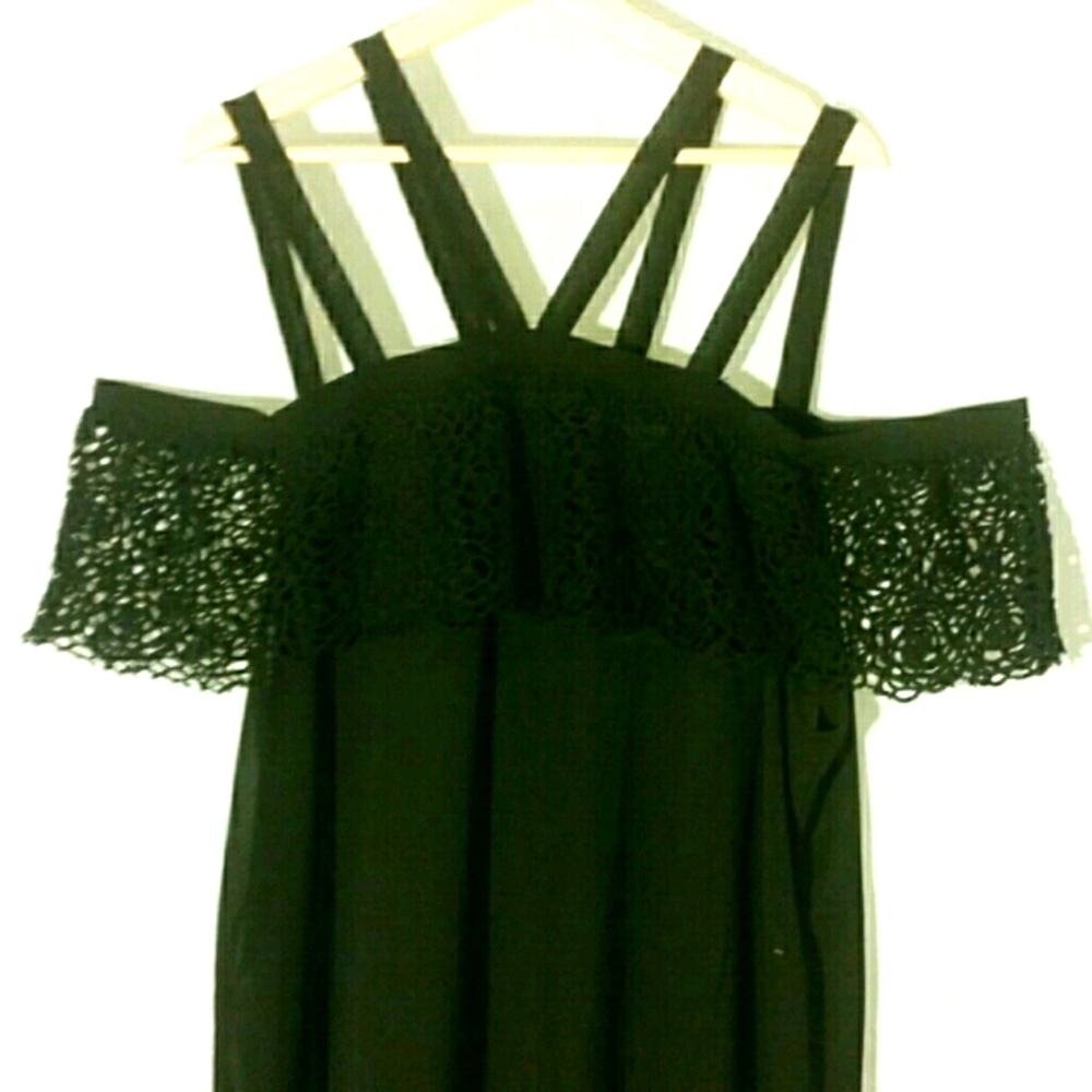 NWT + C.O.C. Black Double Strap Crochet Top